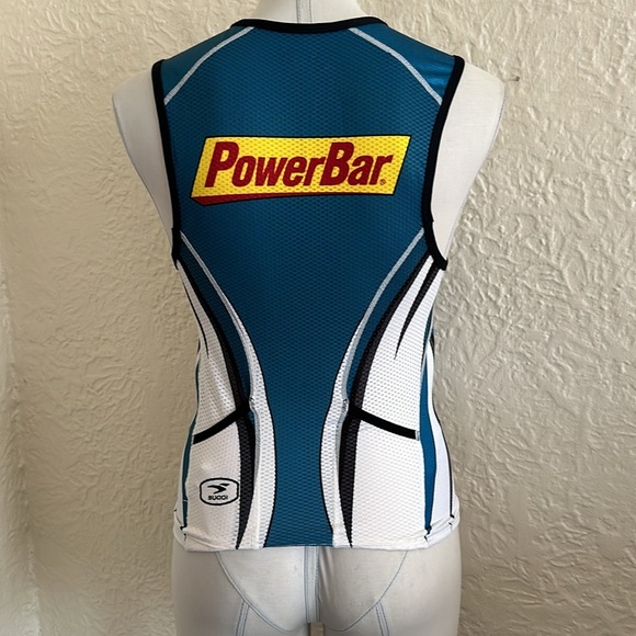 Sugio Powerbar Logo Teal Blue White Cycling Bike Jersey Sleeveless Tank Top S - Picture 4 of 6